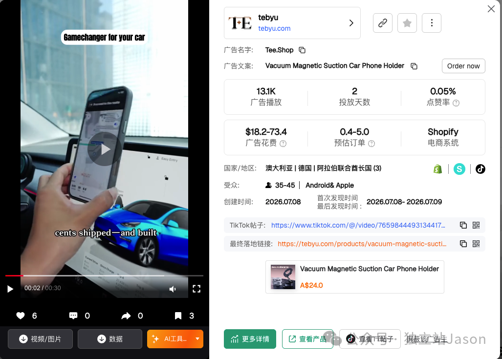 图片 越不起眼,越能闷声赚钱:深圳95后把一个11块9的车载手机支架,做成日销上千单的独立站爆款